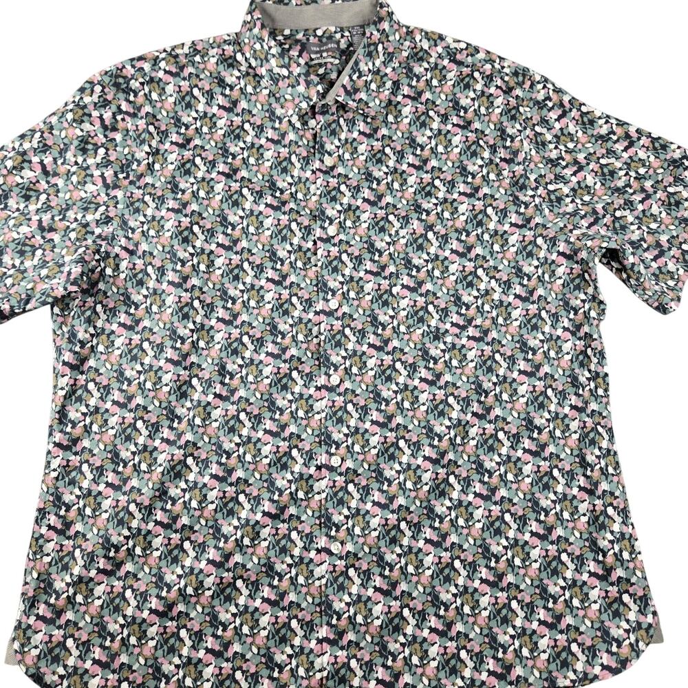 Van Heusen Floral Button Down Shirt XXL Slim Fit Never Tuck #325